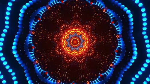 Vibrant kaleidoscope pattern pulsing with bright neon light