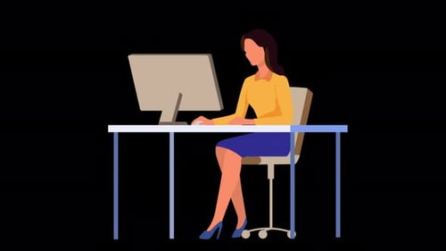 Flat Design Animation of Woman Working at Office Desk