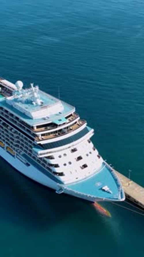 Vertical Video Big White Cruise Ship is Standing in the Port