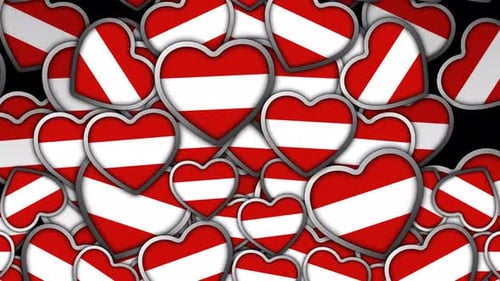 Looping Austria Flag Heart Pattern Animation Background
