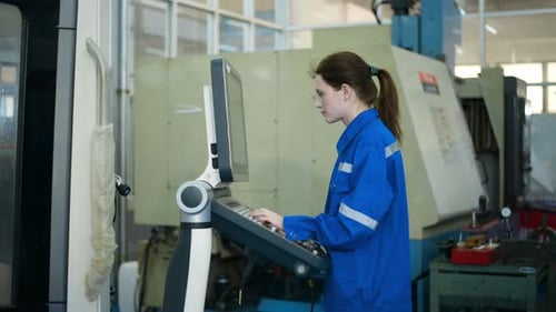 Female Robotics engineers Using Controller to Remotely Operate programming