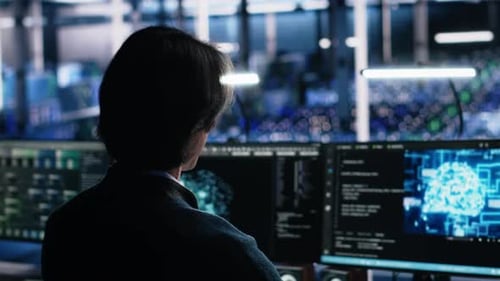 Data Center System Administrator Working on Artificial Intelligence Neural Network