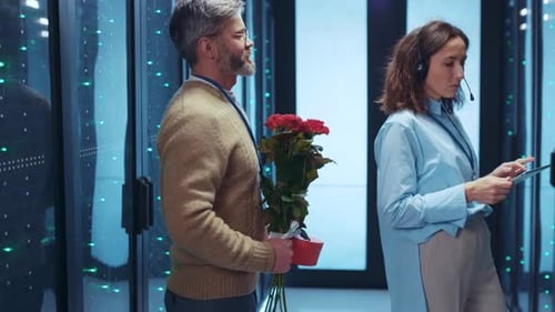 Data Center Romance: Man Gives Gifts to Woman