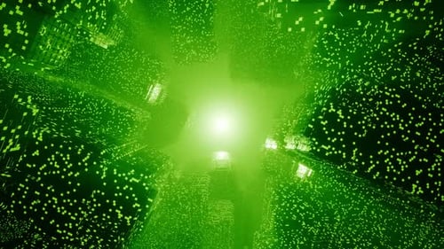 Abstract background of hyperspace with green lights. Futuristic sci-fi tunnel