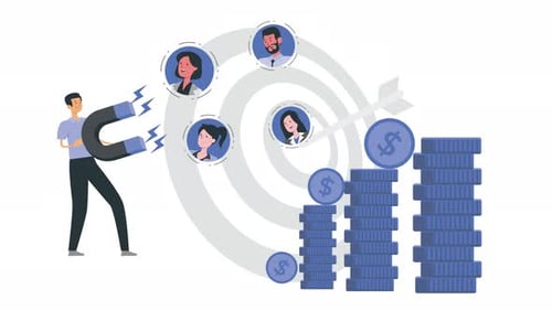 Business Magnet Attracting Customers and Money Animation