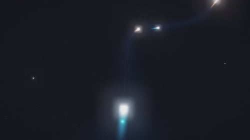 Glühende Kometen und Lichtpartikel, die durch die Hintergrundschleife des Weltraums streifen
