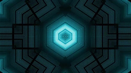 Dynamischer blauer Neon-Digitaltunnel, der mit Licht und Energie pulsiert