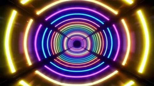 Abstract Rainbow Neon Light Tunnel Animation