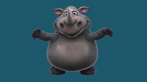 Fun 3D cartoon rhino doing fitness (with alpha channel included)