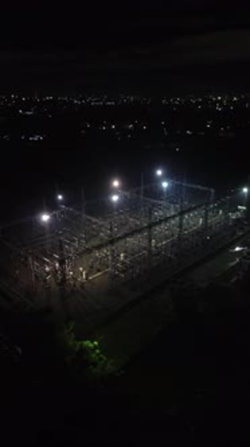 Vertical Drone Footage of High Voltage Substation