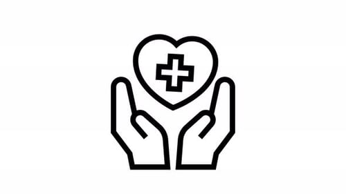 Minimalist Hands Holding Heart with Cross Icon Animation