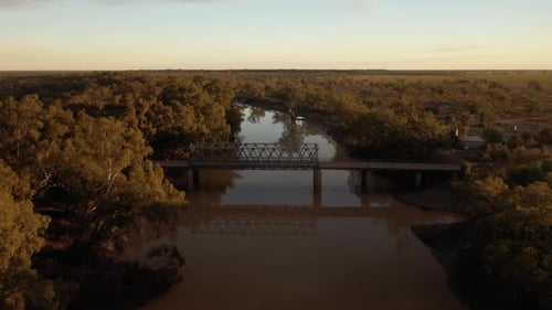 Aerial over river in desert