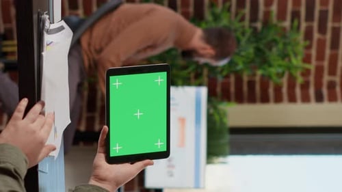 Tablet Green Screen in Office Environment