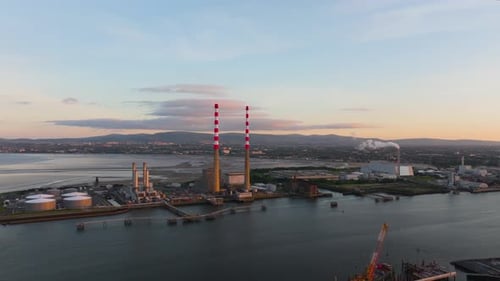 Aerial View of Industrial Area at Sunset