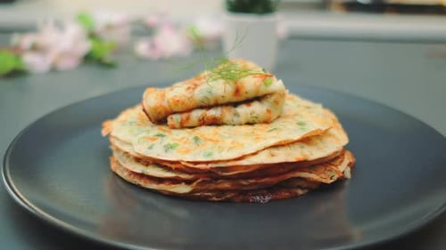 Savory Pancakes with Herbs Close Up