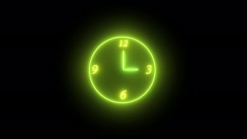 Animação analógica de relógio brilhante, loop de 12 horas. relógio de néon, Vd1126