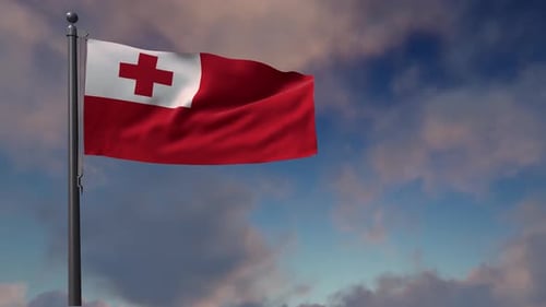 Realistic Animation of Tonga Flag Waving on a Pole