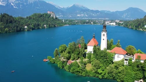 Island with Chapel on Lake Bled in Slovenia