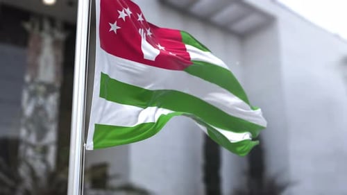 Abkhazia Flag Waving On A Pole Realistic Loop