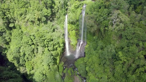 Top-down view of Sekumpul Waterfall in a jungle of the island Bali, Indonesia, Asia