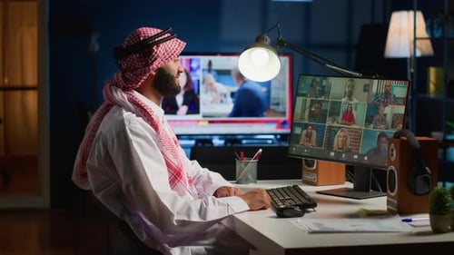 Young Adult in Video Call in Home Office