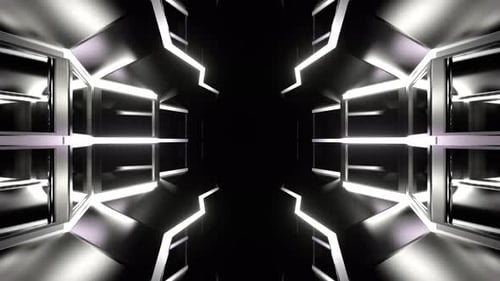 White Neon Mirrored Sci Fi Corridor Background Vj Loop In 4K