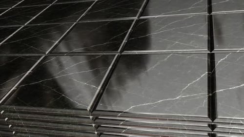 Nero Marquina Marmorfliesen mit glänzendem Blendeffekt, eleganter schwarzer Steinoberfläche, Bewegungshintergrund