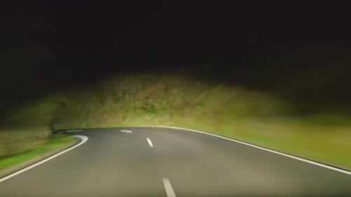 Timelapse of a Speedy Night Drive Trip Through the Madeira Tunnels View From the Car Windshield to