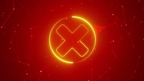 Animated Neon X Mark Icon on Red Plexus Background