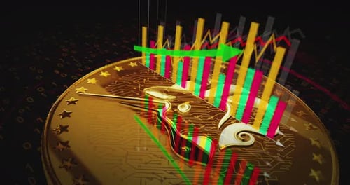 Uniswap Uni cryptocurrency golden rotating coin on chart