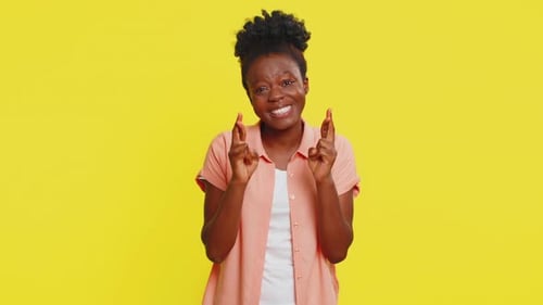 African American Woman Crossing Fingers Hopeful Excited Expression Positive Hoping Wishing Luck