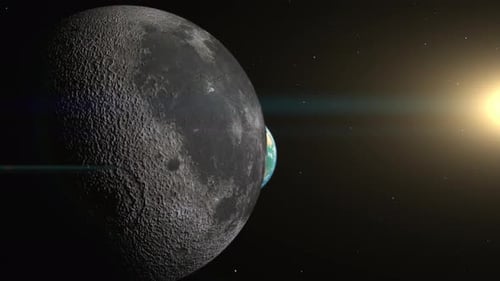 Der Mond enthüllt langsam den Planeten Erde im Weltraum