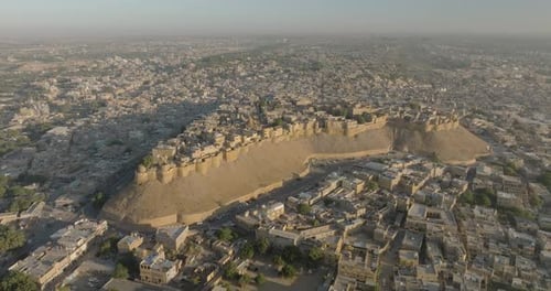 Aerial view of Jaisalmer Fort and old town, India.