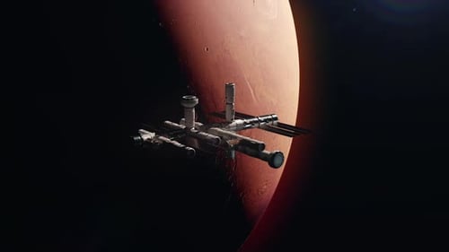 the world's first space station orbiting mars. the concept of near-future space technology