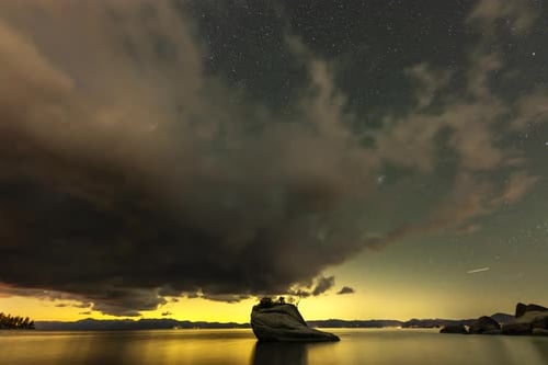 Night Sky over Lake with Dramatic Clouds