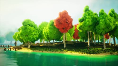 Colorful Cartoon Forest at Sunset