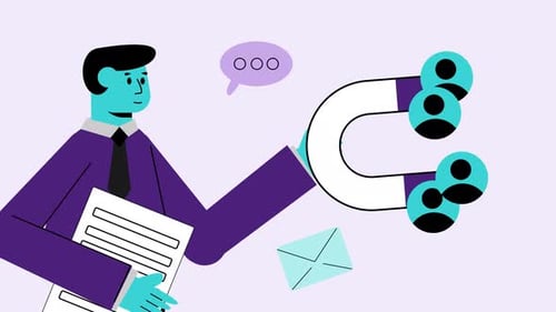 Flat Design Business Person Attracting Customers with Magnet