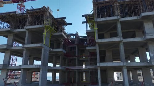 Aerial Video of Tower Under Construction With Open Columns