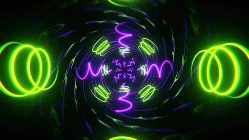 Purple And Green Neon Spirals Reverse Tunnel Background Vj Loop In 4K