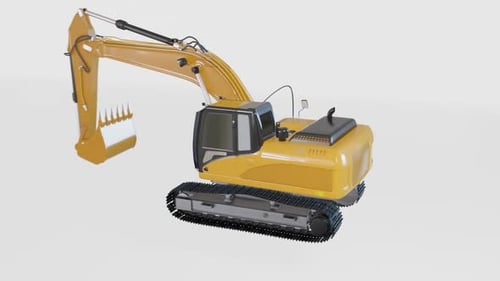 Excavator Digger Work Loop Rear View Animation