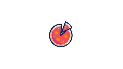 Animated Flat Design Pizza Icon with Slice Removal