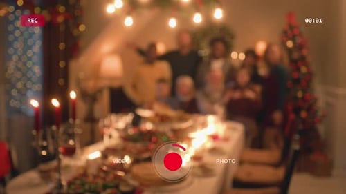 Multi-Generational Family Posing at Christmas Dinner