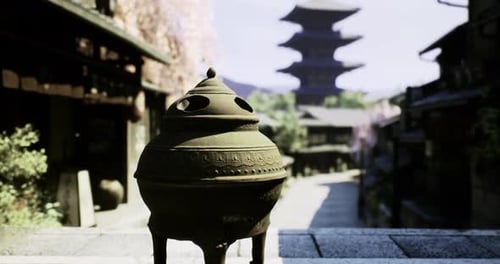 Historic Japanese District Features Traditional Architecture and a Pagoda