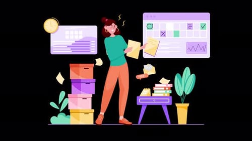 Flat Design Animation of Woman Managing Overwhelming Tasks