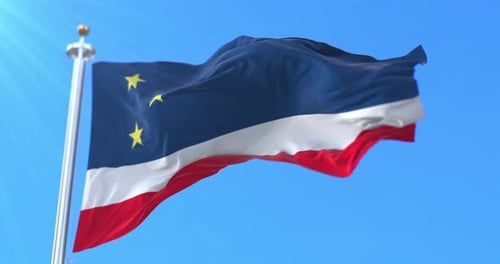 Realistic Waving Flag with Blue White Red Stripes and Three Yellow Stars Seamless Loop