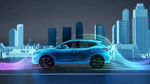 3D-Animation eines Elektroautos in Aktion