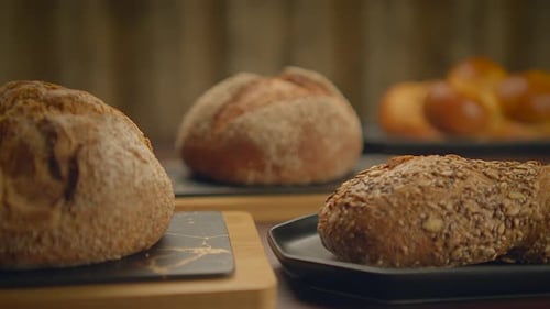 Organic Whole Grain Bread on Kitchen Table Ready for Eating