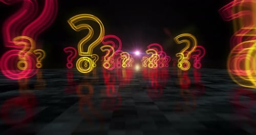 Question mark search and quiz symbols loop cyber concept