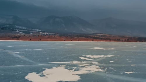 Breathtaking And Aerial View Of Frozen Lake Baikal