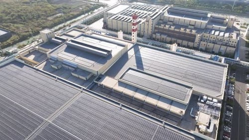 Solar power station on factory rooftop